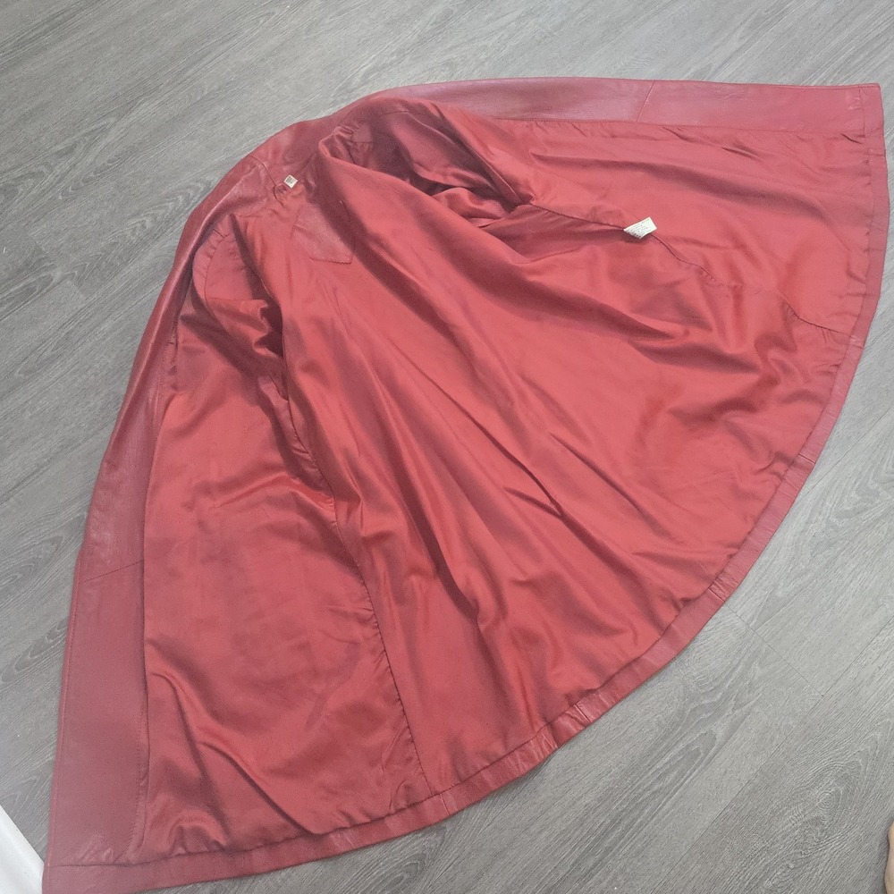 VTG Preston And York Red Lambskin Leather Coat Open Front Mid Length Women's L - Picture 7 of 16